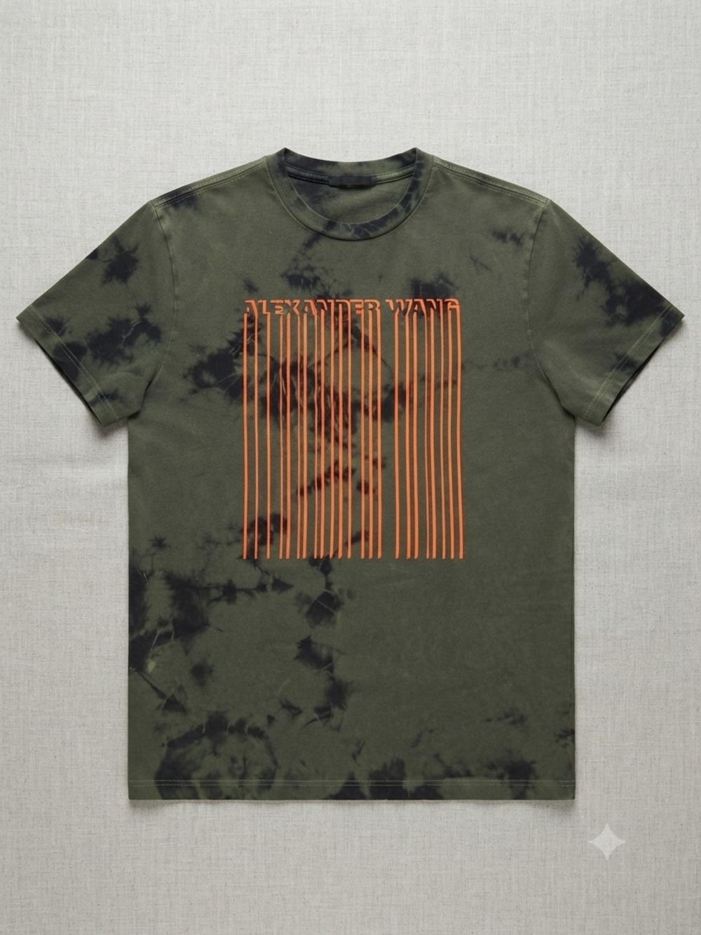 Alexander Wang Olive Green Tie-Dye Tee with Orange Logo
